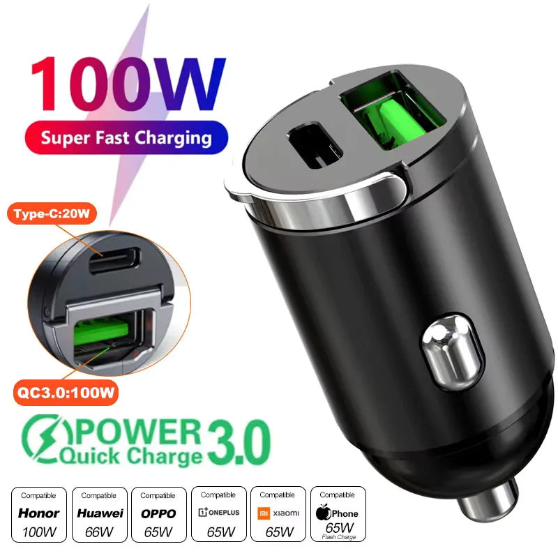 Mini Car Charger, USB-C PD and QC3.0 Fast Charging
