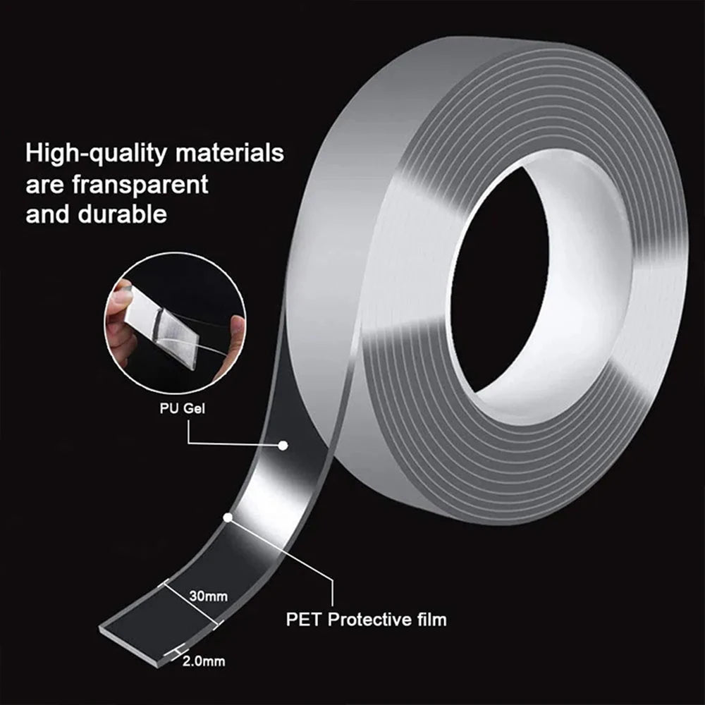 Nano Gel Double-Sided Tape, 1m Reusable Transparent Roll — photo 4 of 7