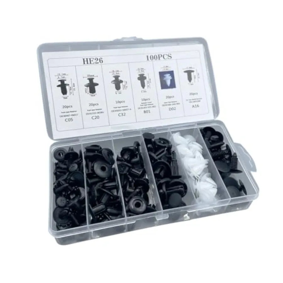 Car Trim Clip Kit, 100 Universal Push Pin Rivet Fasteners — photo 1 of 6